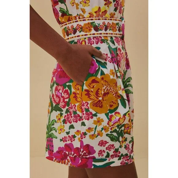 FARM RIO Romper XL Floral Off-White Flowerful Sketch Belted NEW - Picture 4 of 16